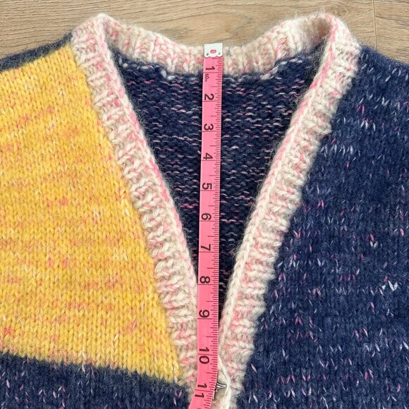 Handmade Knit Wool Button Down Knit Vest sz M - Marled Blue & Pink / Yellow - Picture 9 of 11